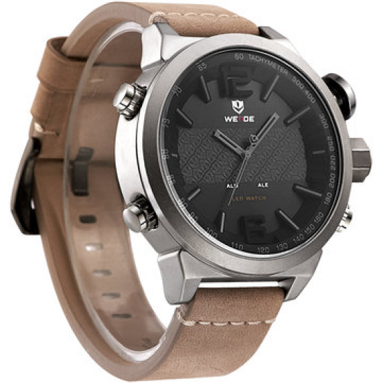 Fashion LED Digital Watch Waterproof Leather Strap Men Wrist Watch Dual Display Watches for Men Watches