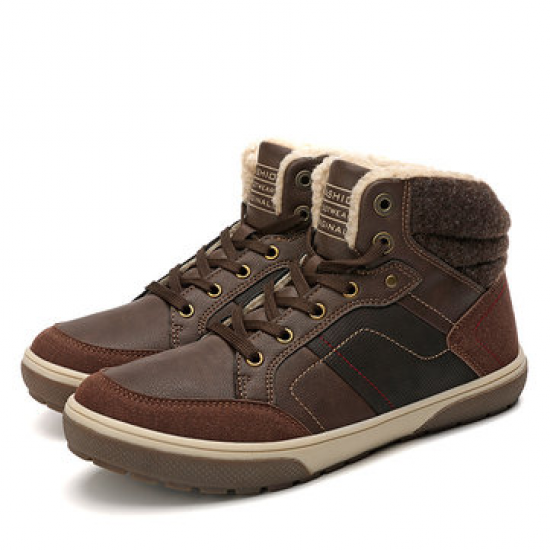 Men Outdoor Slip Resistant Lace Up Warm Lining Leather Ankle Boots for Boots