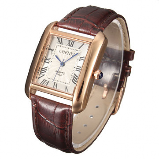 CHENXI Couple Watch Leather Stainless Steel Watch Square Watches for Couple Watches