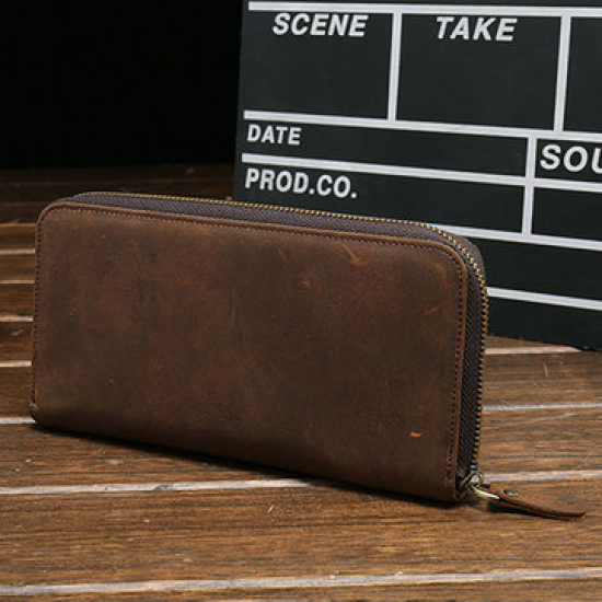 Genuine Leather Vintage Coin Bag Business Zipper Long 5.5 Inche Phone Wallet For Men for Clutch Bags