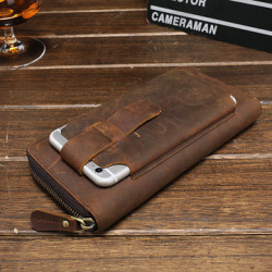 Genuine Leather Vintage Coin Bag Business Zipper Long 5.5 Inche Phone Wallet For Men for Clutch Bags