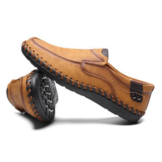 Men Hand Stitching Microfiber Leather Soft Slip On Driving Casual Loafers for Flats