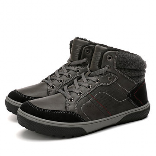 Men Outdoor Slip Resistant Lace Up Warm Lining Leather Ankle Boots for Boots