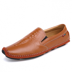Men Delicate Sewing Crocodile Pattern Genuine Leather Casual Loafers for Flats