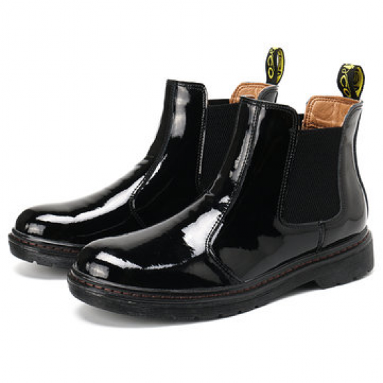 Menico Men Classic Patent Leather Slip On Elastic Band Chelsea Boots for Boots