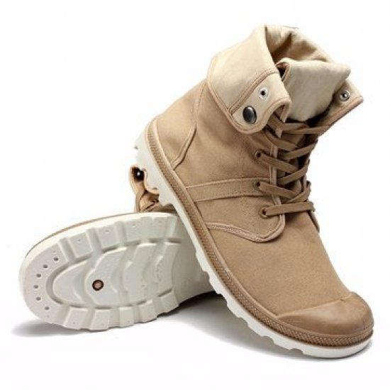 Men Canvas Button Folded Pure Color High Top Lace Up Casual Shoes for Flats