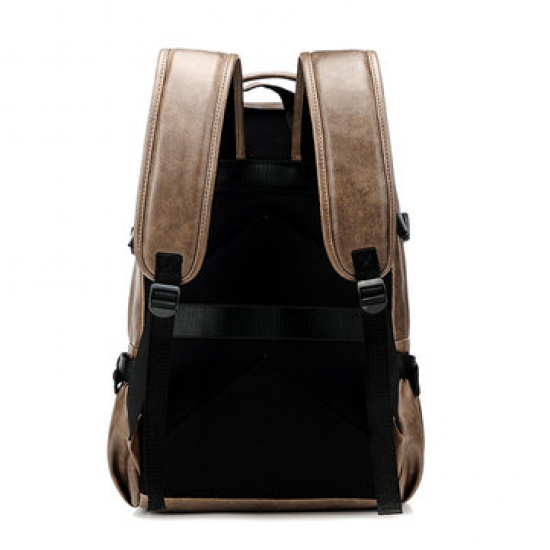 Men Business PU Leather Solid Backpack Casual Computer Bag for Backpacks