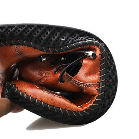 Menico Men Hand Stitching Non Slip Elastic Lace Soft Sole Casual Leather Shoes for Flats