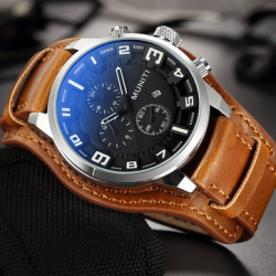 MUNITI Sport Military Watch Quartz Big Dial Calendar Leather Watches for Men Army Male Clock for Men Watches