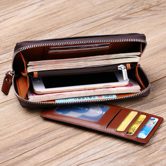 Vintage Genuine Leather Business Multi-card Slots Wallet Phone Clutch Bag For Men for Clutch Bags