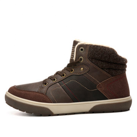 Men Outdoor Slip Resistant Lace Up Warm Lining Leather Ankle Boots for Boots