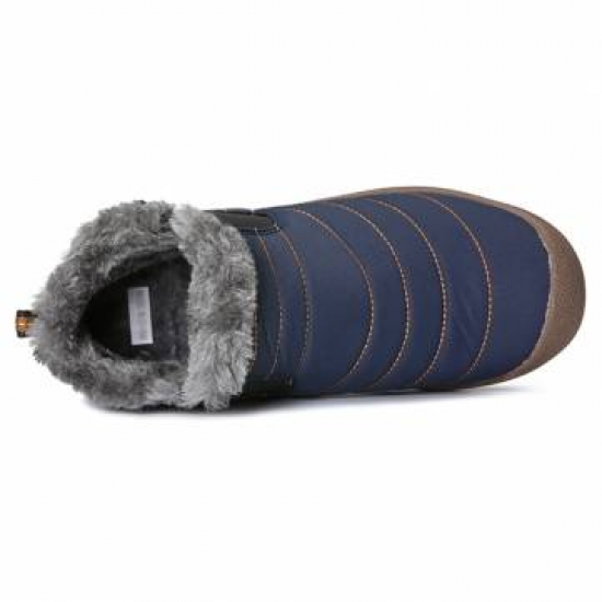 Men Large Size Warm Fur Lining Waterproof Flat Slip On Snow Boots for Boots