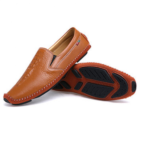Men Delicate Sewing Crocodile Pattern Genuine Leather Casual Loafers for Flats