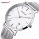 LONGBO Calendar Waterproof Couple Watch Weave Stainless Steel Mesh Ultra Thin Minimalist Watch for Couple Watches